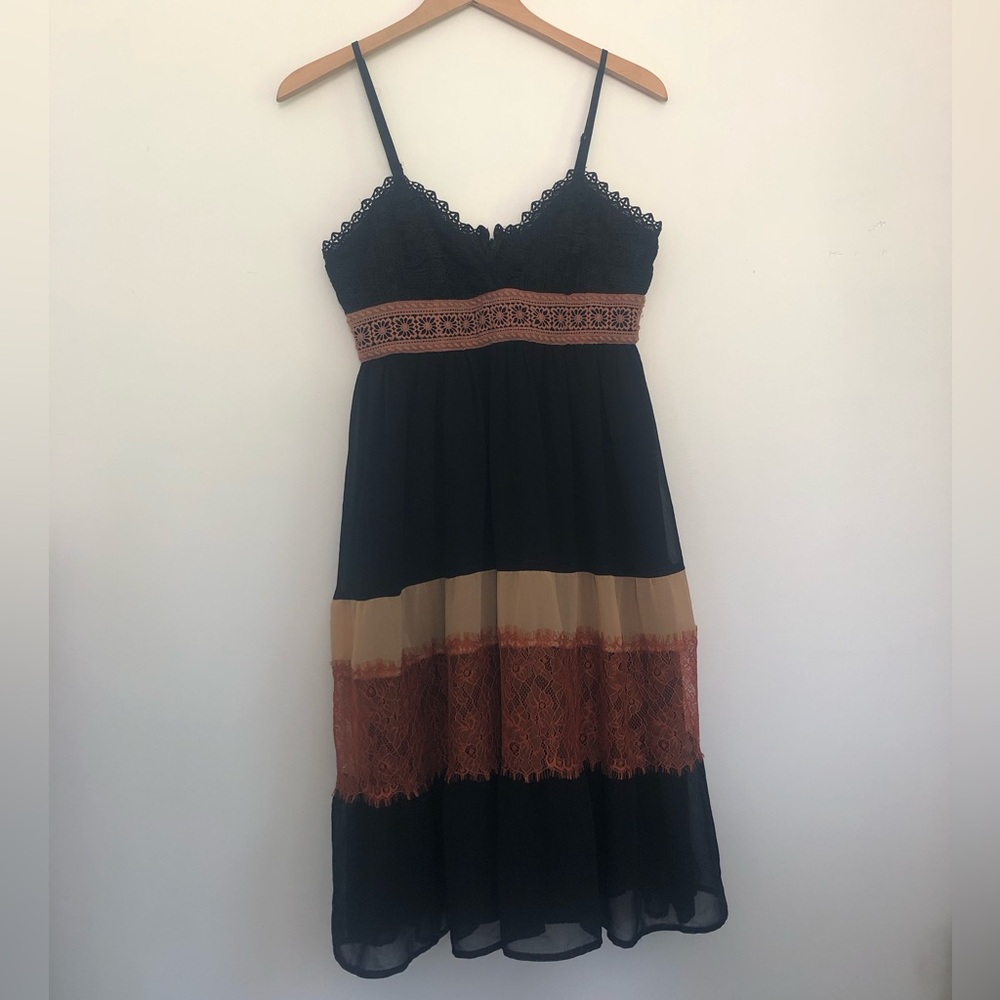 Champagne & Strawberries Black Lace Midi Dress